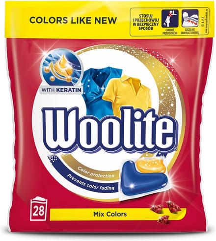 Woolite Kleuren Wasmiddel voor Gekleurde Was met Keratine - 28 Capsules