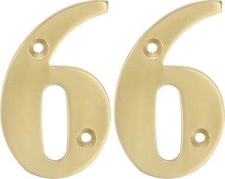 AMIG Huisnummer 66 - massief messing - 5cm - incl. bijpassende schroeven - gepolijst - goudkleur