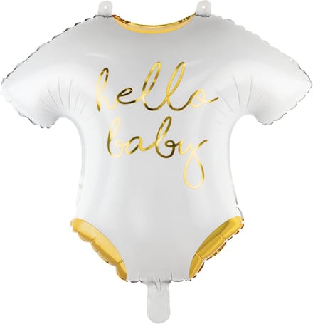 PARTYDECO - Aluminium bodysuit ballon 'Hello Baby' 51 x 45 cm wit en goud