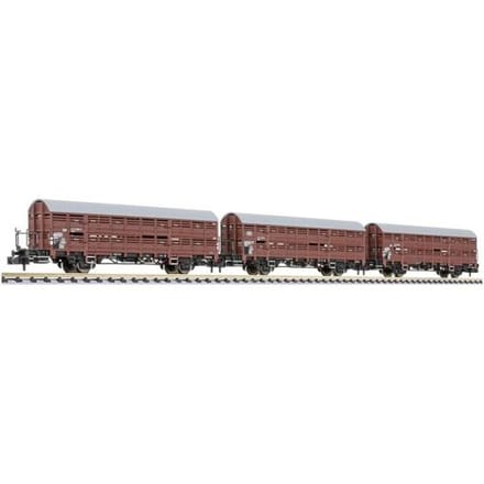 Liliput L260135 N 3-delig Set, slagwagen met remplatform, Hbes 358, DB, EP.IV.