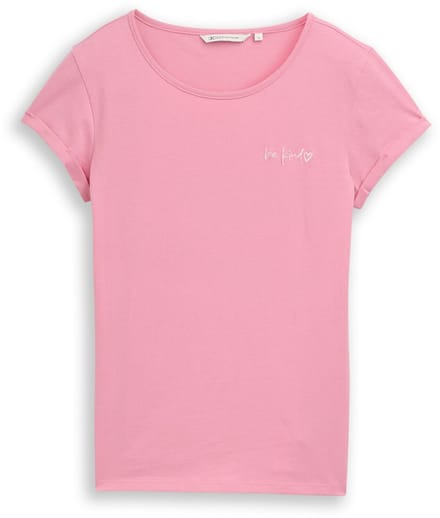Tom Tailor Denim - Slim fit T-shirt met borduursel - Maat L - Soft Blush Rose