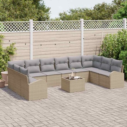 vidaXL - Tuinbank - Set - 11 - st - Beige - en - Lichtgrijs - poly - rattan