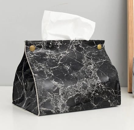 Tissuehouder / Tissuebox - Leer - Marmer - Zwart