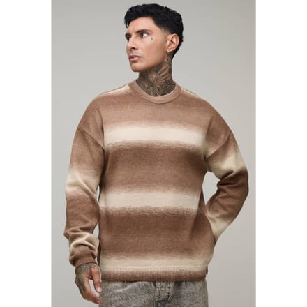 Lange Relaxed Ombré Gebreide Trui | Brown | Size Large