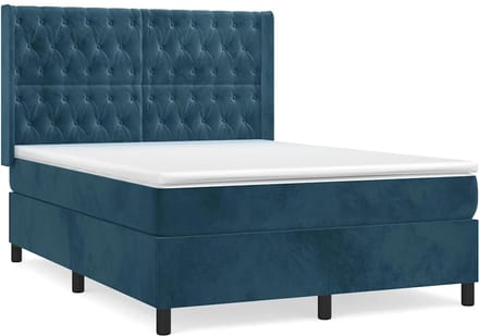 vidaXL - Boxspring - met - matras - fluweel - donkerblauw - 140x190 - cm