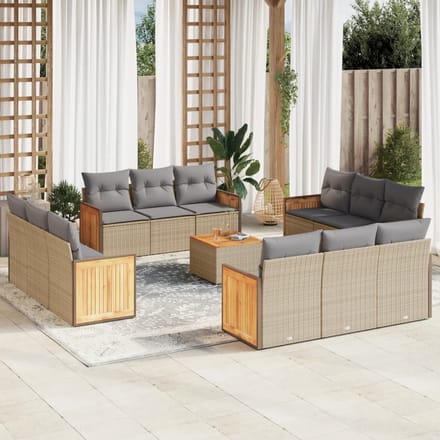 vidaXL - 13-delige - Loungeset - met - kussens - poly - rattan - beige
