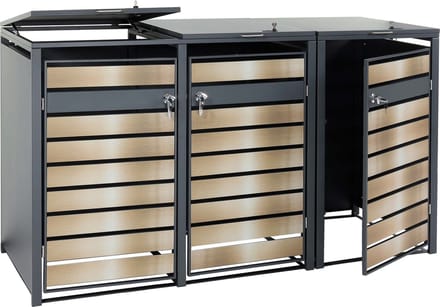 3 afvalemmerbehuizing MCW-J81, uitschuifbare afvalemmerbox, metaal 82kg, antraciet ~ goud