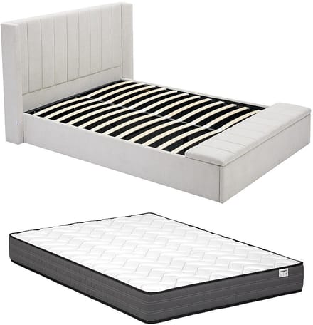 Vente-unique Bed met opbergruimte stof beige 140 x 190 cm