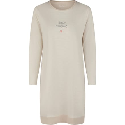 By Louise Dames Nachthemd Lange Mouw Beige Gestreept - Maat XL