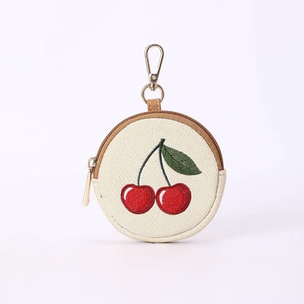 Portemonnee – Bag Charm – Cherry – Kersen – Crème Achtergrond – Gobelinstof – Signare