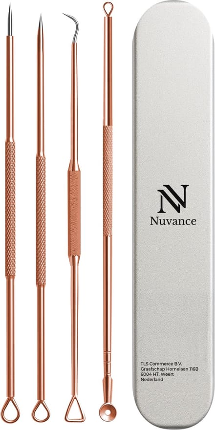 Nuvance Mee Eters Verwijderen - Blackhead remover - Set van 4 - Mee Eter Verwijderaar - Comedonenlepel - Rose Goud