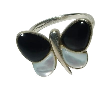 Zilveren Vlinder Ring Onyx/Maansteen Mt.18.5