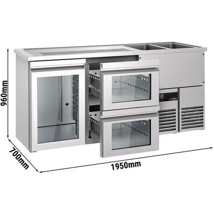 GGM Gastro Bierkoeling PREMIUM - 1950x700mm - 1 glazen deur & 2 laden zilver