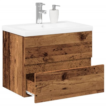 vidaXL - Wastafelkast - met - ingebouwde - wasbak - oud - houtkleurig
