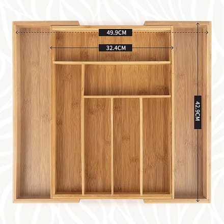 Lanphen™ Expandable Bamboo Cutlery Organizer – 8 Compartment Drawer Organizer