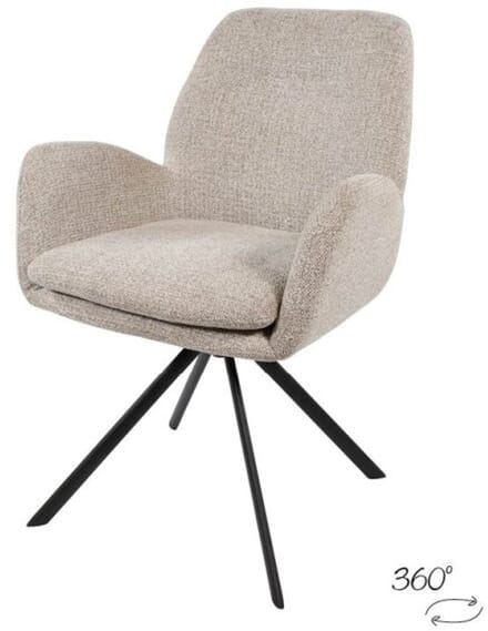 Charles armstoel - draaipoot 360 - Milan Nature 01 - eetkamerstoelen set van 2