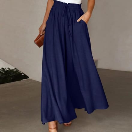 Jupe longue et pantalon d'été pour femmes, taille élastique, taille haute, jambes larges XXL bleu marine
