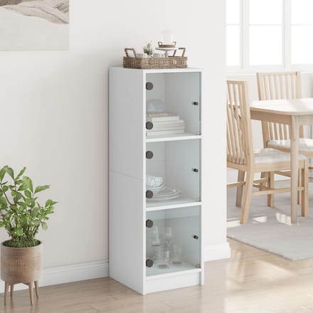 vidaXL - Hoge - kast - met - glazen - deuren - 35x37x109 - cm - wit