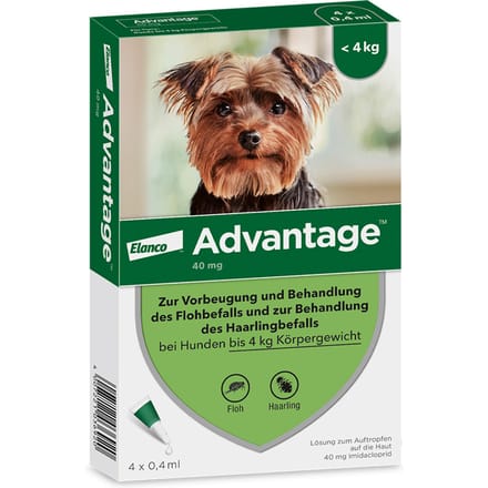 AdvantageÂ 40 voor honden van minder dan 4 kg 4 Pipetten - NL