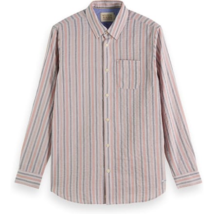 Scotch & Soda Lightweight Dobby Stripe Shirt Pink Grey Stripe Maat: M | Casual Overhemden Outlet | Heren | Roze