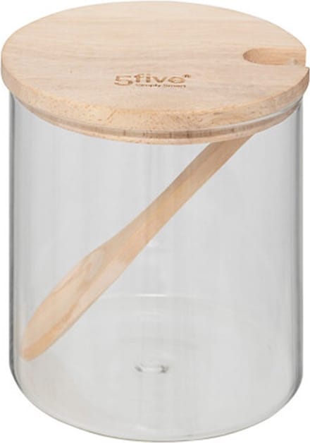 Suikerpot - glas/bamboe hout - transparant/naturel - 8 x 11 cm - luxe uitvoering - 400 ml