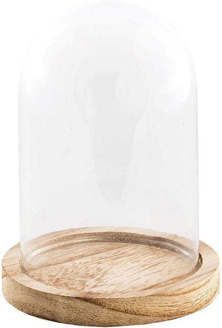 Chaks Decoratie stolp - glas - houten plateau - D14 x H21 cm