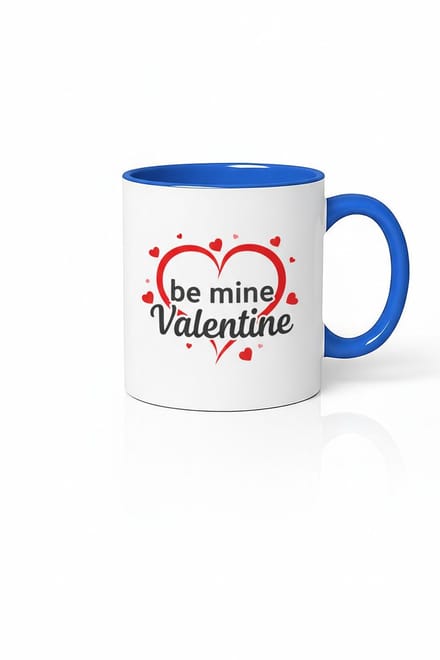 Valentijn Mok 'Be Mine Valentine' met Rood Hart en Blauwe Rand - Romantisch Cadeau