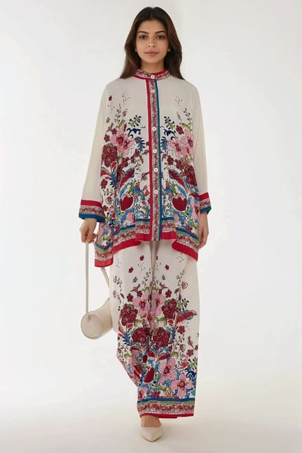 Geprinte Hoge Taille Kimono-Broek Co-ord Set
