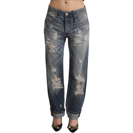 Versleten Boyfriend Jeans Gescheurde Denim Broek