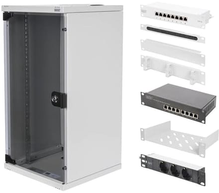 10 Inch Netwerkkast Set - Plank, Contactdoosstrip, Patchpaneel en Switch voor Efficiënt Netwerkbeheer