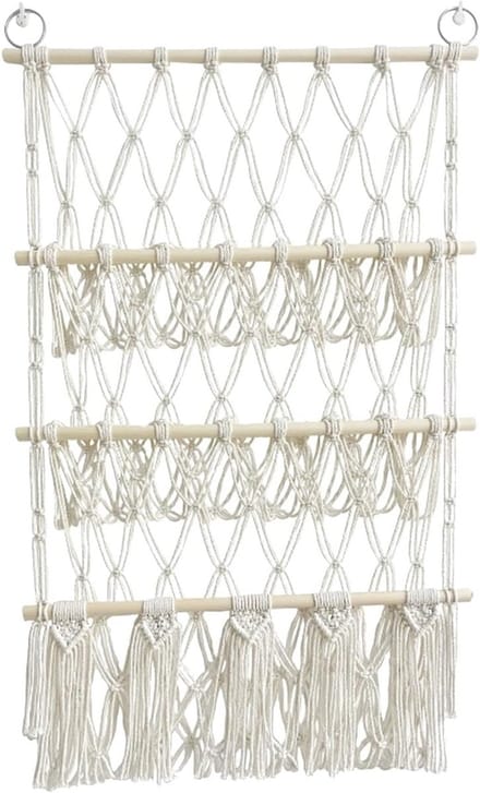Grote Opberghangmat voor Knuffels - Macramé Speelgoednet met 3 Verstelbare Niveaus - Boho Decoratie Kinderkamer