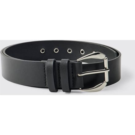 PU Zwarte Riem Met Zilveren Gesp | Black | Size Large
