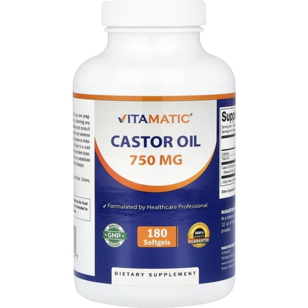Vitamatic, Huile de Ricin, 750 mg, 180 Gélules Molles