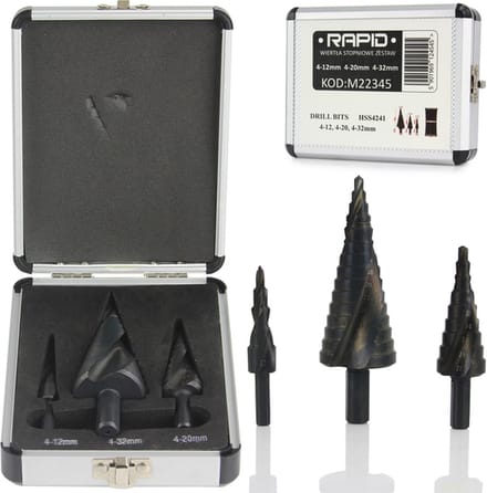 Stappenboor set 4-12, 4-20, 4-32 mm HSS 4241 - Trappenboor - Spiraalboor set