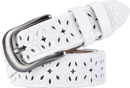 Sorprese Riem Dames - Flower - Wit - Leer - 80-110 cm - Broekriem - Inkortbaar - Verstelbaar