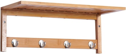 Wandgarderobe - 5 Haken + Plaatsbesparend - Bamboe - Naturel