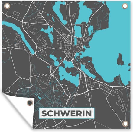 Tuindoek Stadskaart – Schwerin – Duitsland – Plattegrond – Kaart - 100x100 cm
