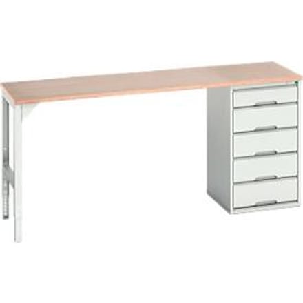 Onderzetter Bott verso, multiplex legbord, 5 laden, B 2000 x D 600 x H 930 mm, lichtgrijs