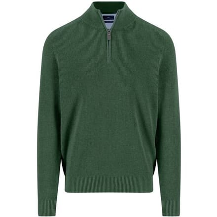 Fynch-Hatton Trui Troyer Zip Structure Supersoft Cotton Dark Leaf / male