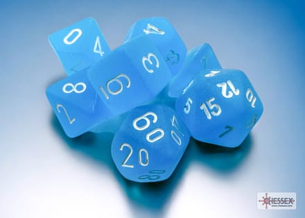 Chessex Frosted Mini-Polyhedral Caribbean Blue/white Dobbelsteen Set (7 stuks)