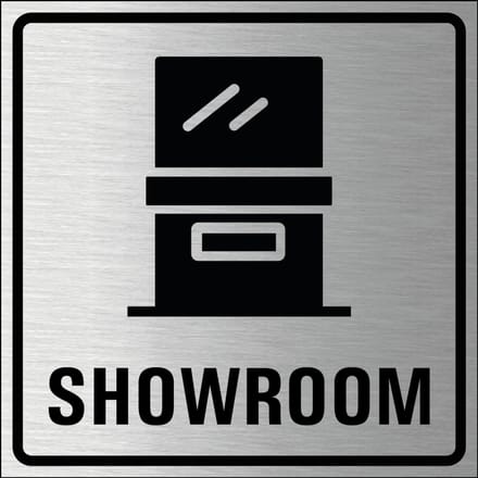Showroom bordje, geborsteld aluminium 100 x 100 mm