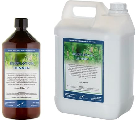 Bodylotion Dennen 1 Liter - hervulbaar + Jerrycan 5 Liter navulling