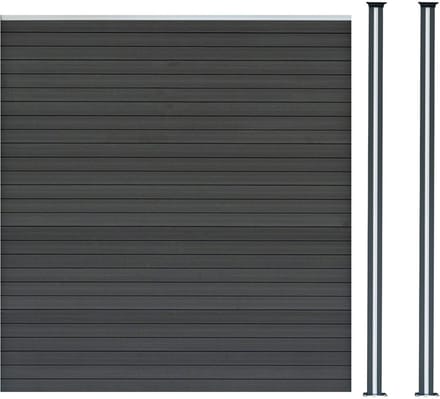 Composiet schuttingpaneel & 2 led-palen - grijs - 185x180 cm