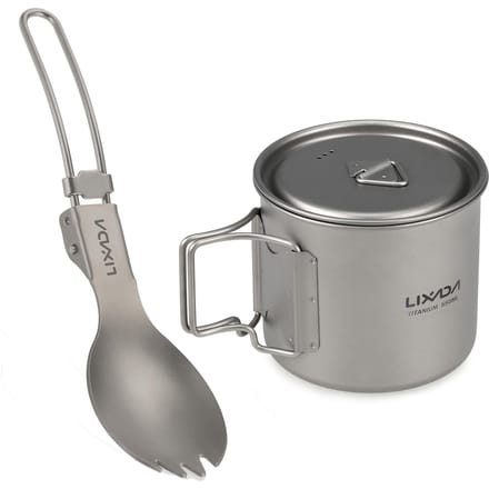 Lixada kookgereiset ultralichte titanium beker met opvouwbaar diner 550ml gray