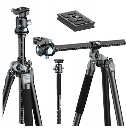 Ulanzi MT-59 premium statief met horizontale/kantelbare arm - 360° panoramische balhoofd - 176 cm werkhoogte - 15 kg belastbaar - Zwart