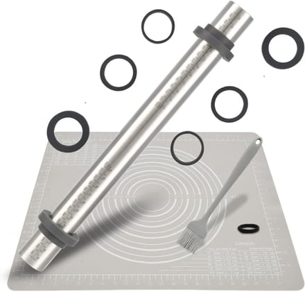Famanu – Siliconen bakmat met antislip – 50x40 cm – inclusief RVS verstelbare deegroller met dikteringen