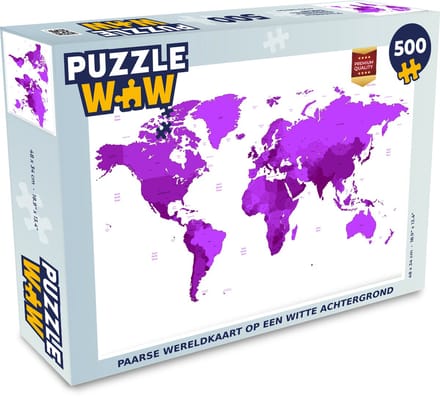 Puzzel Wereldkaart - Simpel - Paars - Legpuzzel - Puzzel 500 stukjes