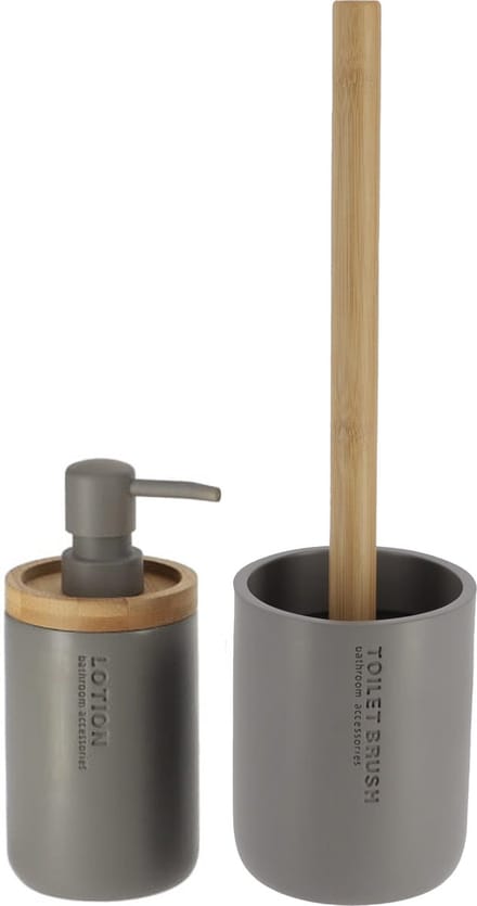Tendance Badkamer accessoires set 2-delig - PS/bamboe - grijs - robuust - matte coating - luxe set