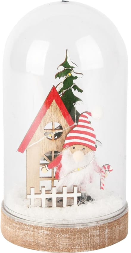 Dekoratief | Globe m/santa, groen/rood, glas/hout, LED, 10x10x17cm | A255502