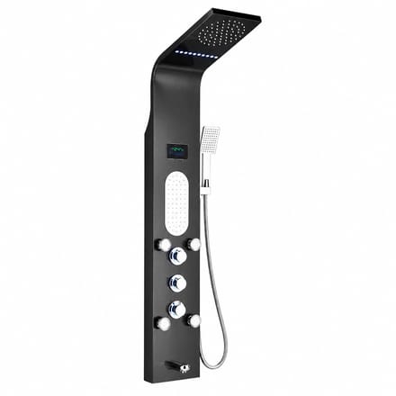 ITRONIQ Douchepaneel Met LED Temperatuur Display - Regendouche Waterval Handdouche Massagejets - RVS Douchekolom - Zwart
